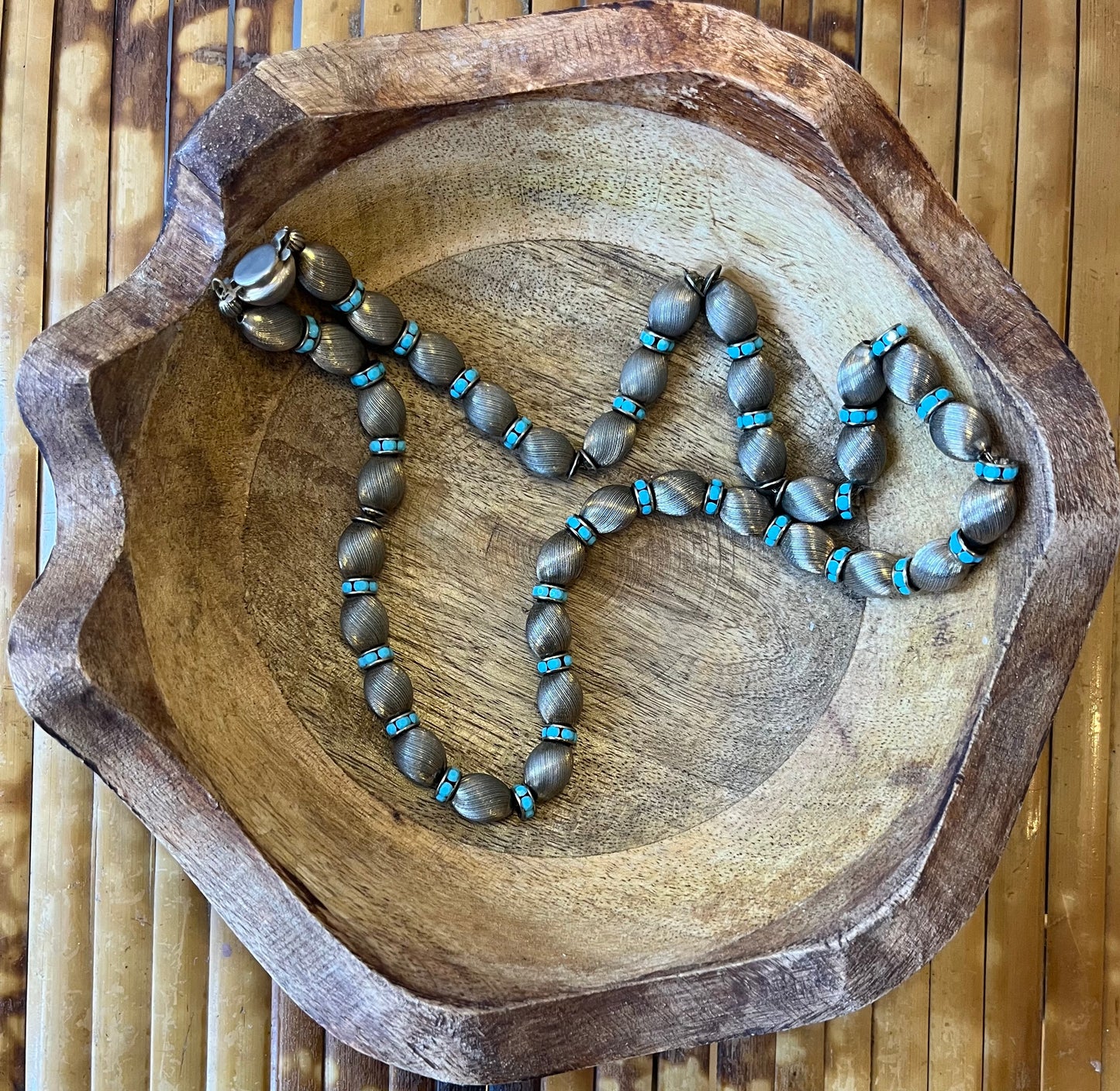 Vintage Silver Tone & Turquoise Beaded Necklace