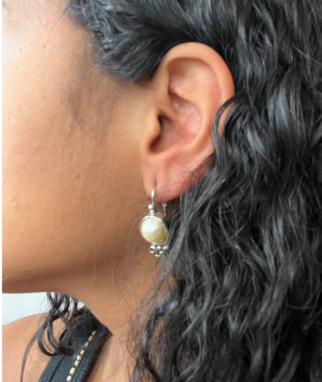 Vintage Sterling Silver Moonstone Leverback Earrings