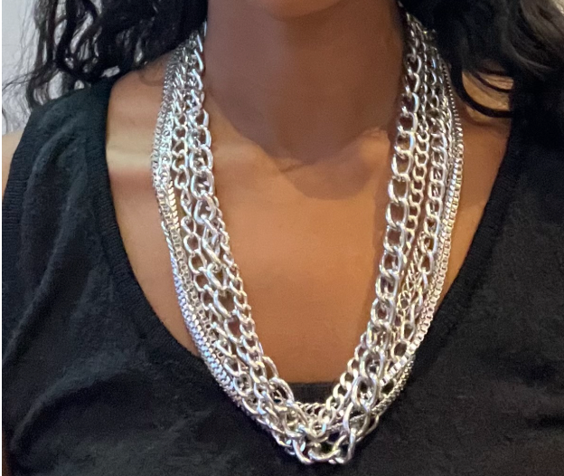 Vintage Multi Strand Silver Tone Chain Necklace