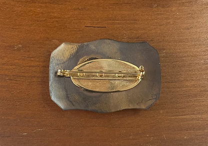 Vintage Red Cabochon Brooch | Gold Tone Modernist Pin