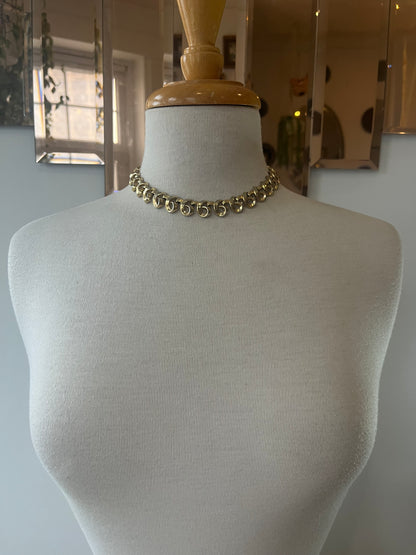 Vintage Trifari Gold Tone Scroll Link Choker Necklace