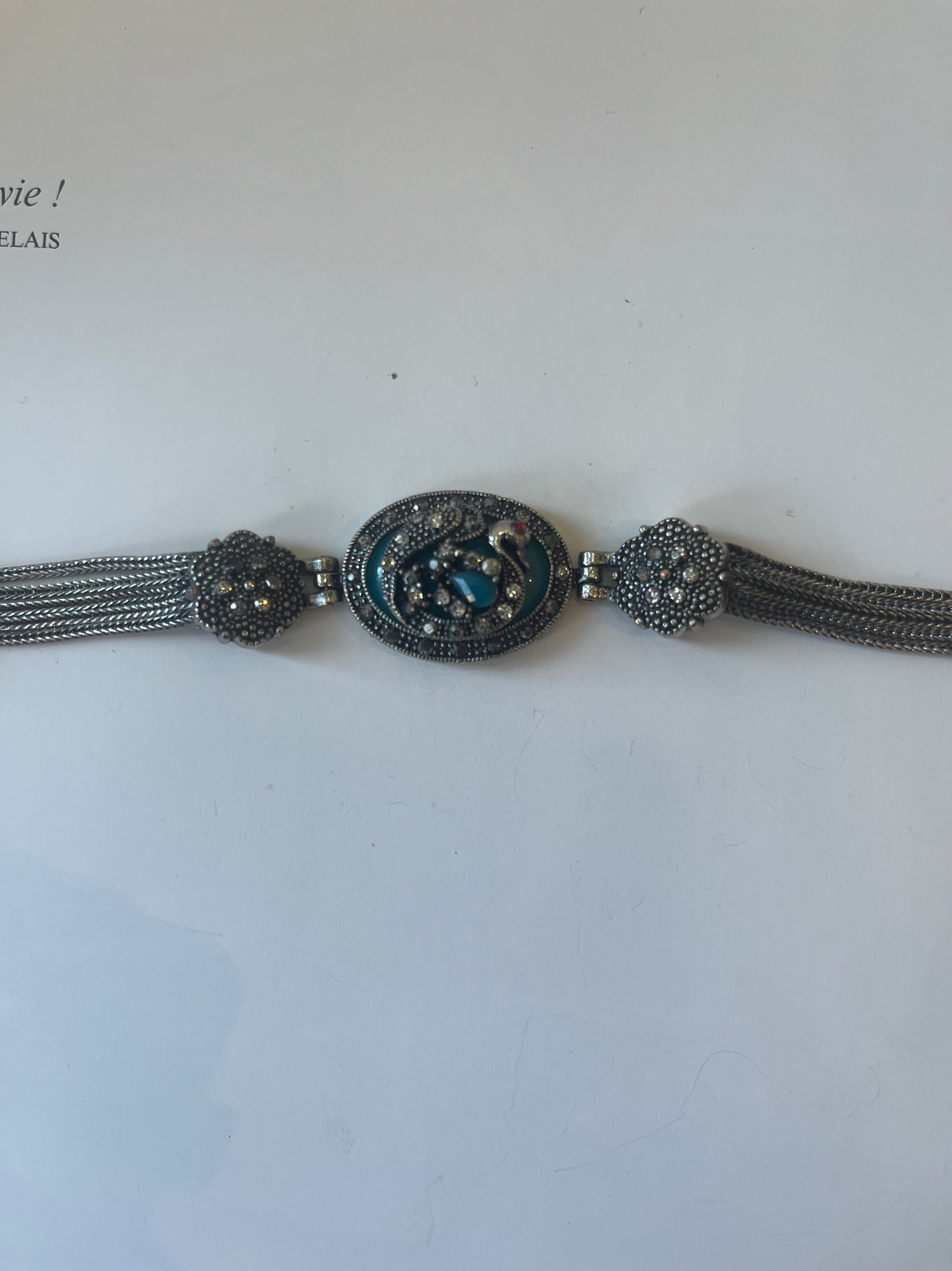 Vintage Silver Tone Victorian Revival Statement Bracelet