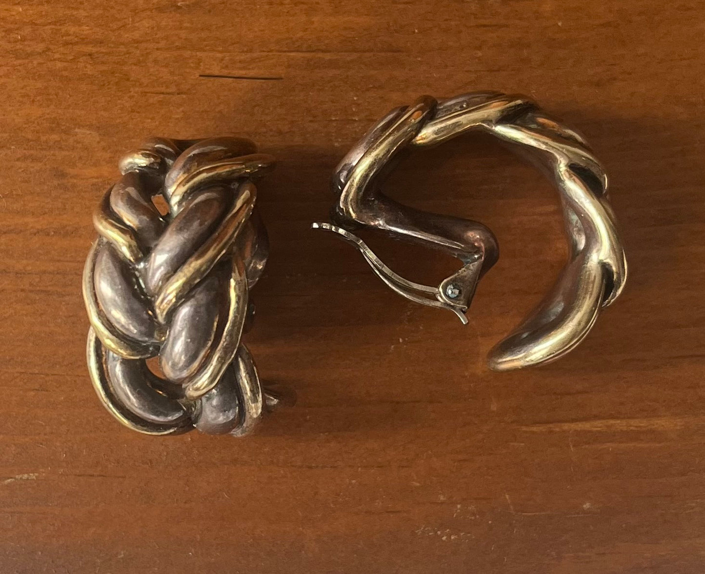 Vintage Oversized Two-Tone Sculptural Chain Link Earrings
