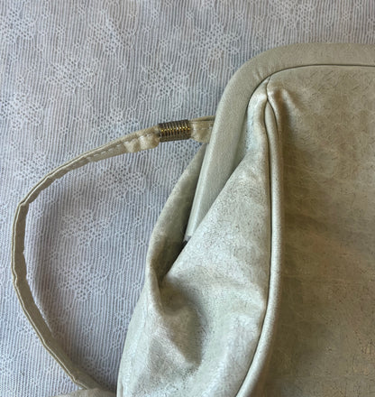 Vintage Bonni Jane Cream Leather Crossbody Bag with Ruched Detail