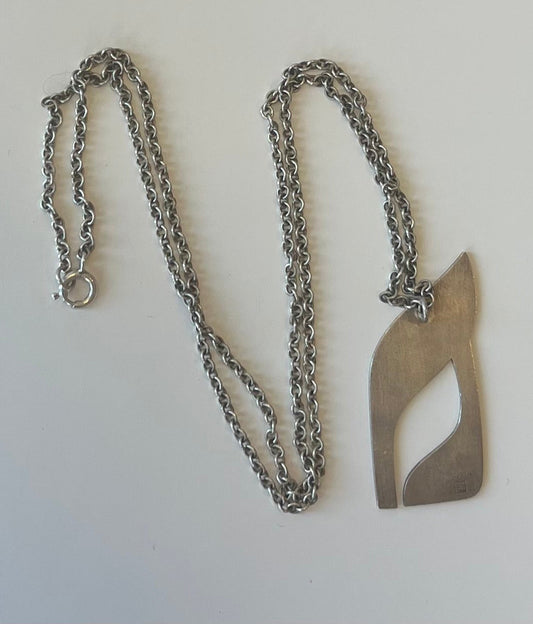 Vintage Modernist Sterling Silver Abstract Pendant Necklace