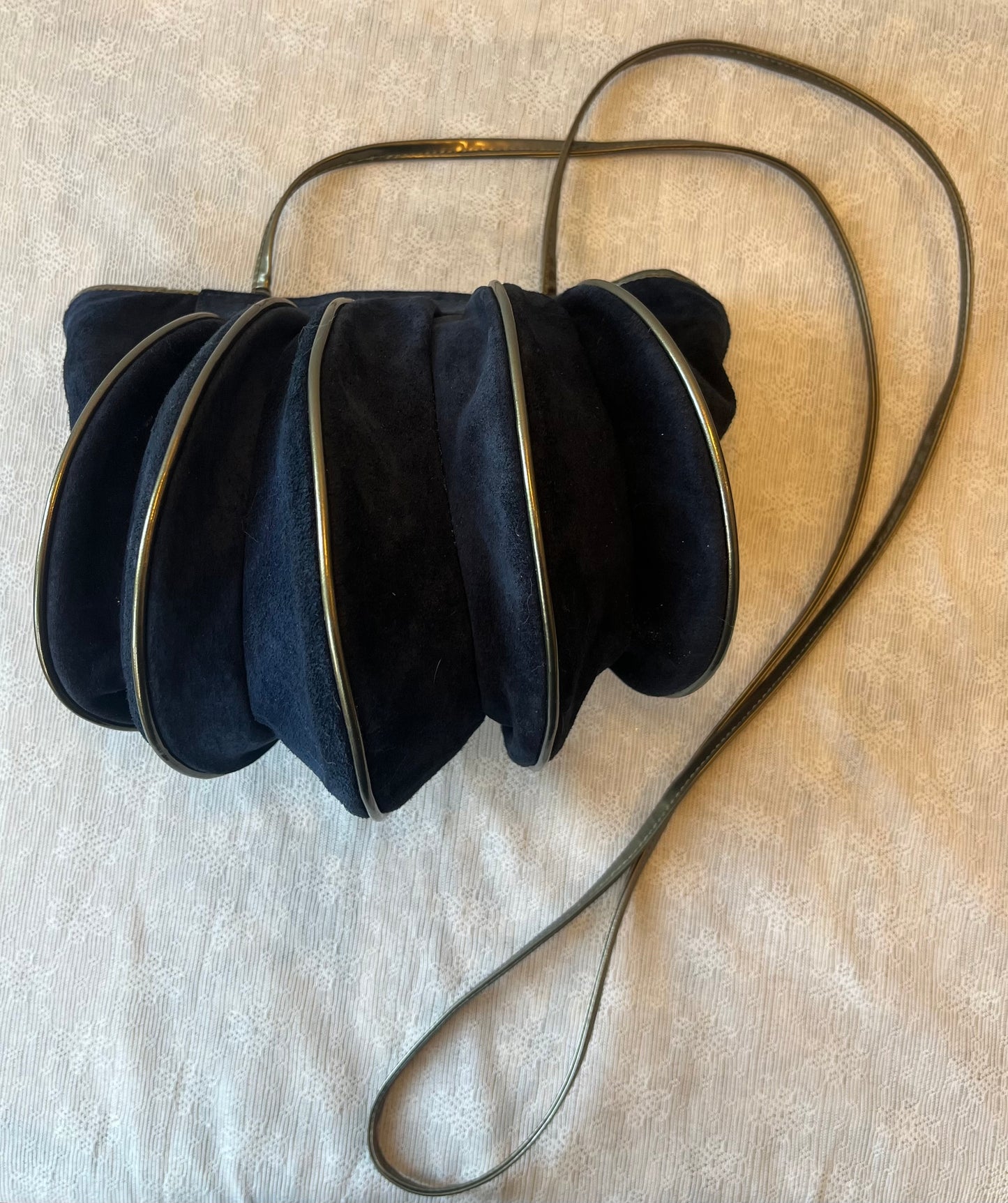 Vintage Tanguis Navy Suede Sculptural Crossbody Bag