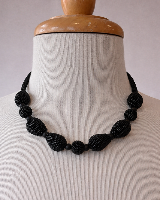 Vintage Black Beaded Statement Necklace