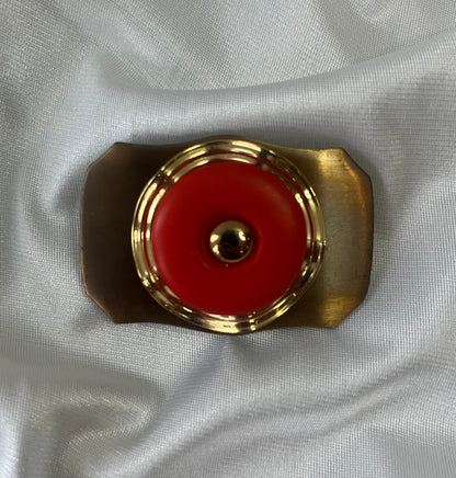 Vintage Red Cabochon Brooch | Gold Tone Modernist Pin