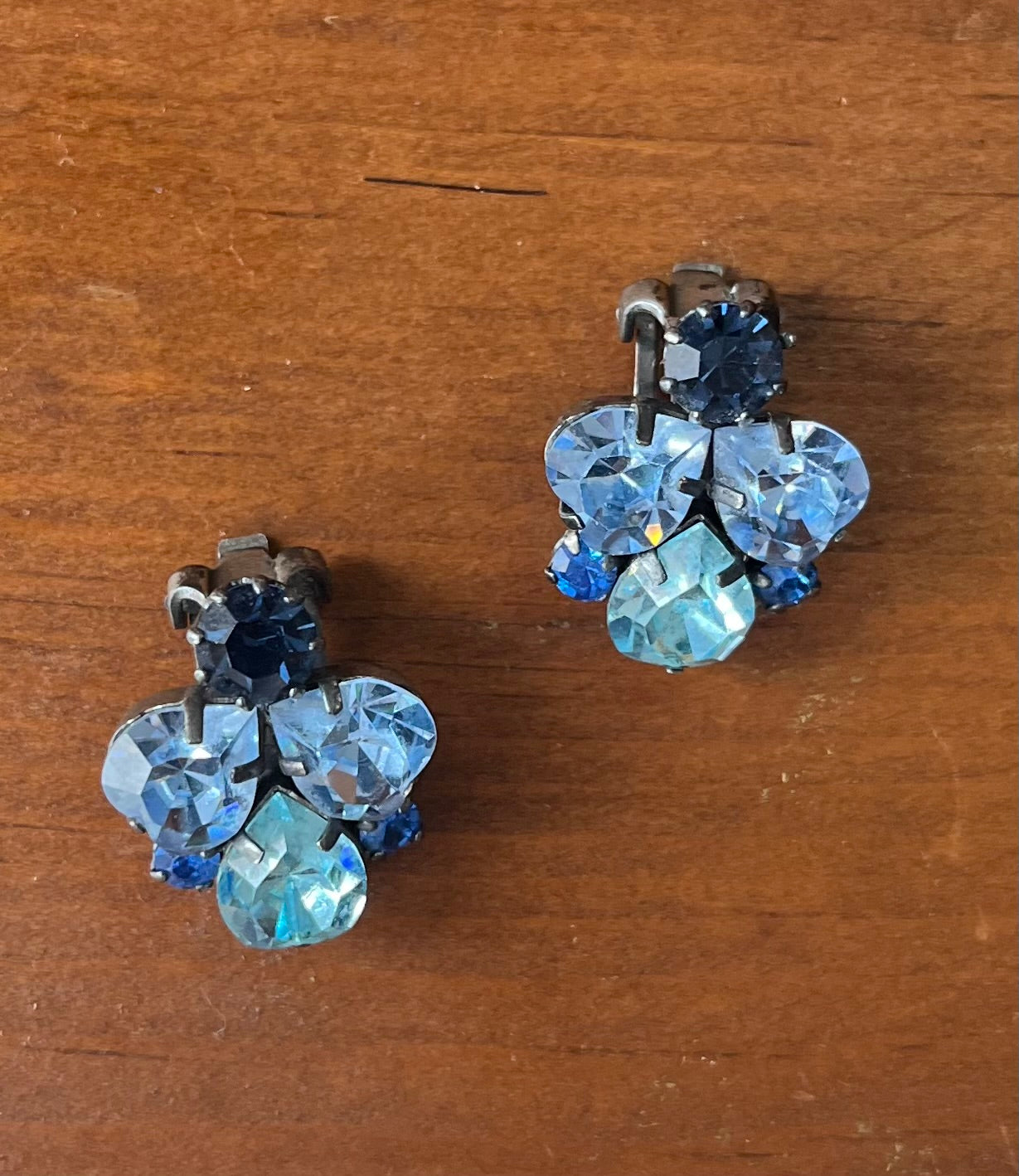 Mid-Century Blue Austrian Rhinestone Earrings