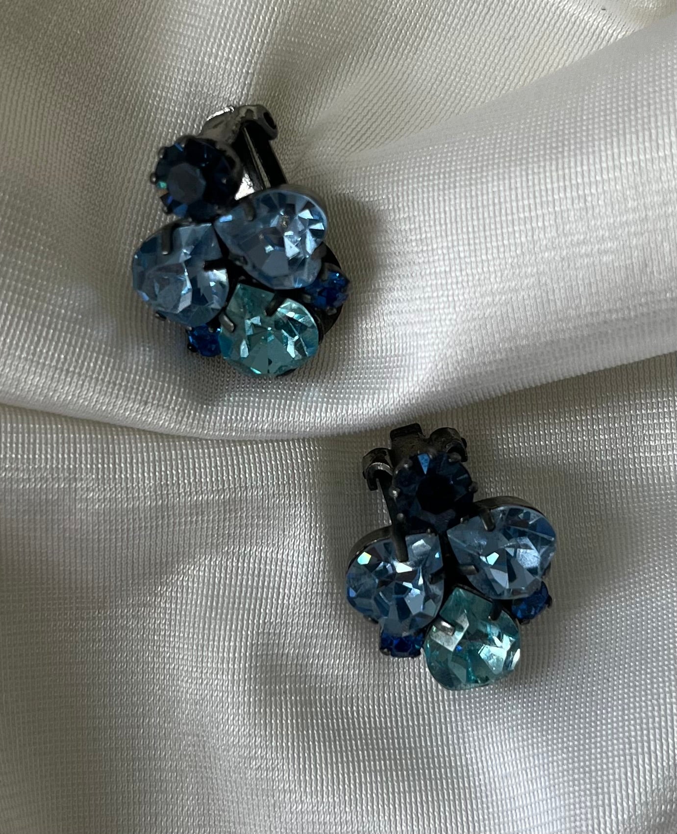 Mid-Century Blue Austrian Rhinestone Earrings