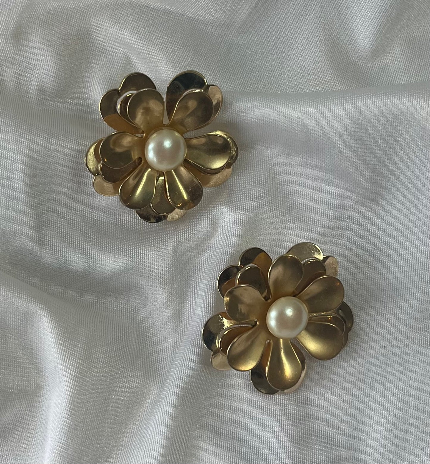 Vintage Sculptural Gold-Tone Flower Earrings