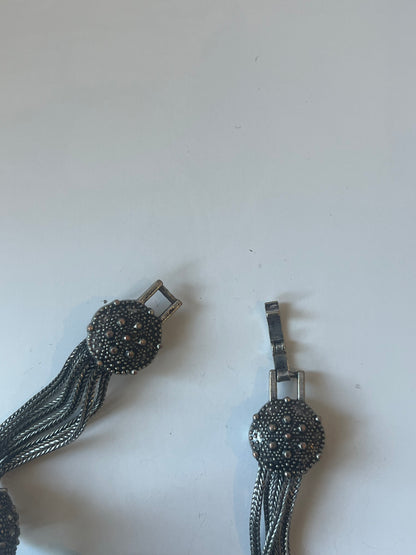 Vintage Silver Tone Victorian Revival Statement Bracelet