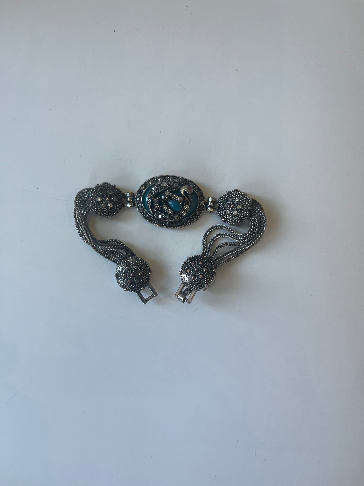 Vintage Silver Tone Victorian Revival Statement Bracelet