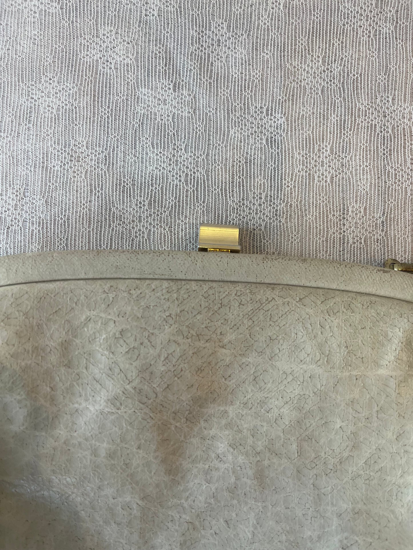 Vintage Bonni Jane Cream Leather Crossbody Bag with Ruched Detail