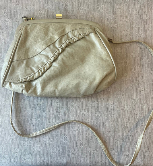 Vintage Bonni Jane Cream Leather Crossbody Bag with Ruched Detail