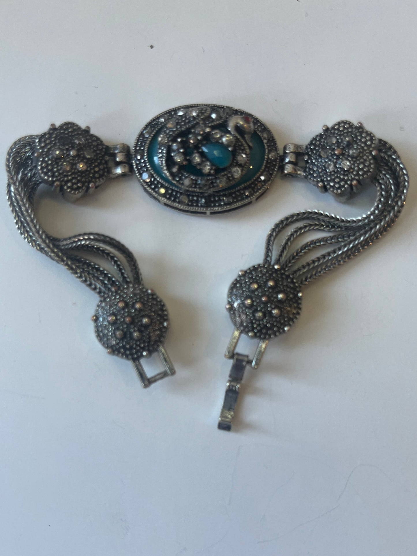 Vintage Silver Tone Victorian Revival Statement Bracelet