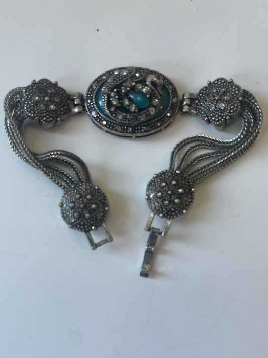 Vintage Silver Tone Victorian Revival Statement Bracelet