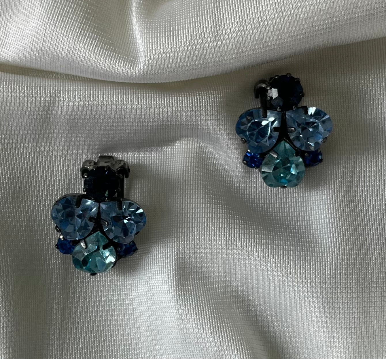 Mid-Century Blue Austrian Rhinestone Earrings