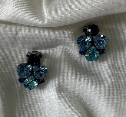 Mid-Century Blue Austrian Rhinestone Earrings