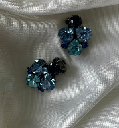Mid-Century Blue Austrian Rhinestone Earrings