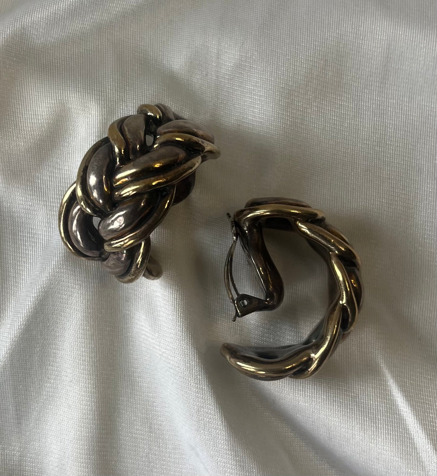 Vintage Oversized Two-Tone Sculptural Chain Link Earrings