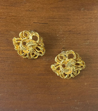 Vintage Openwork Knot Gold Tone-Pierced Earrings