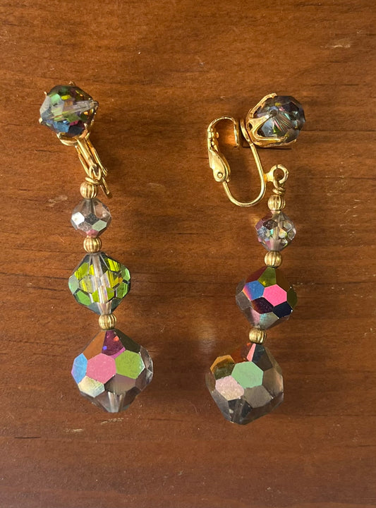 Vintage Aurora Borealis Crystal Drop Earrings