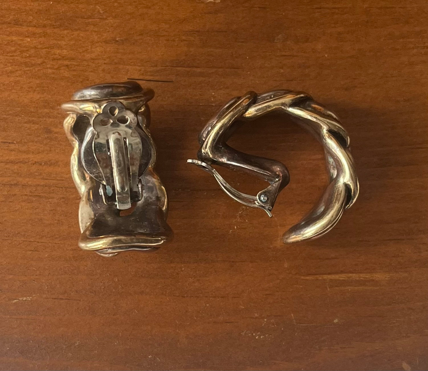 Vintage Oversized Two-Tone Sculptural Chain Link Earrings