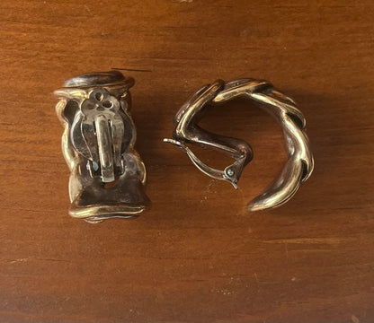 Vintage Oversized Two-Tone Sculptural Chain Link Earrings
