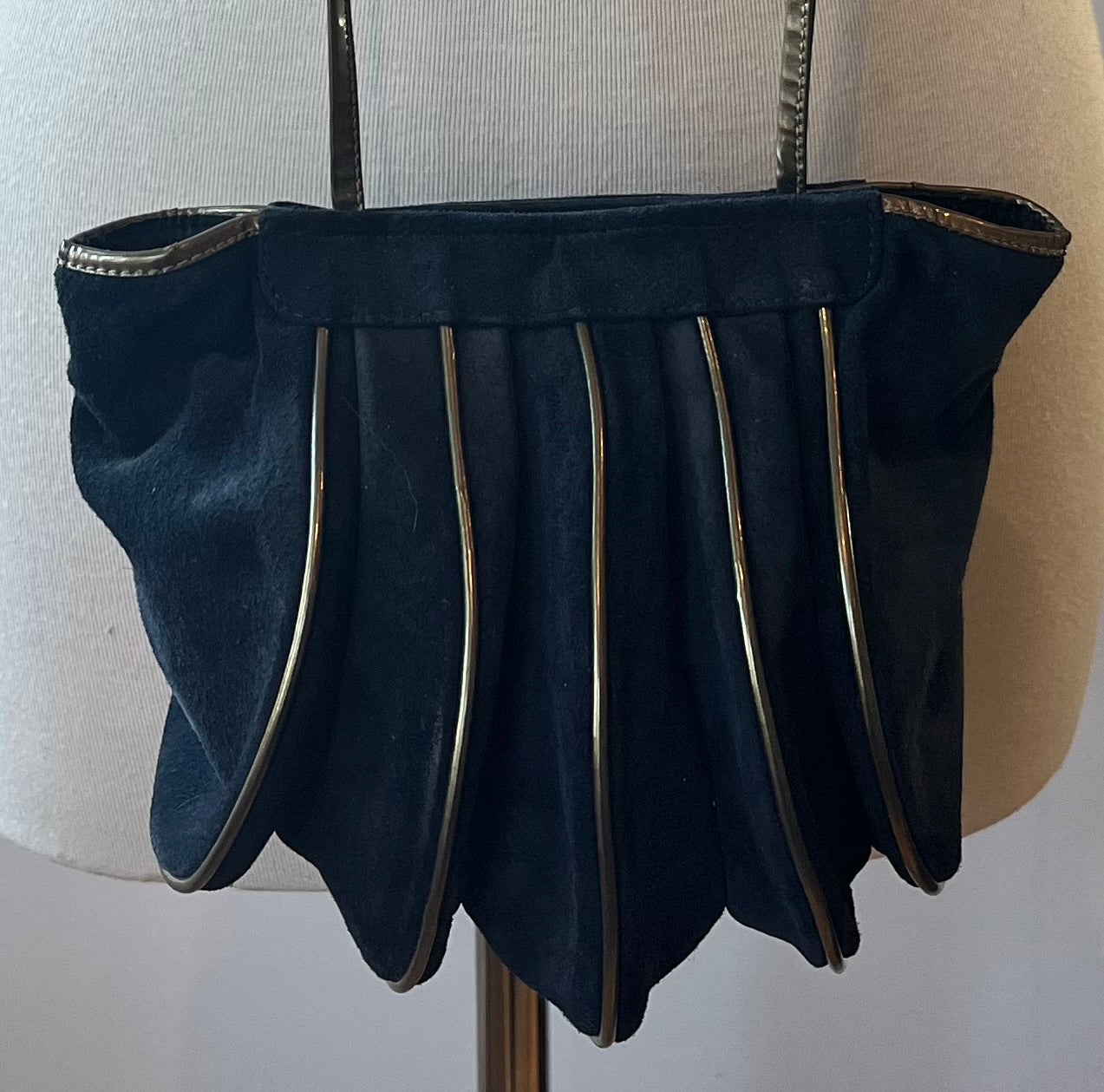Vintage Tanguis Navy Suede Sculptural Crossbody Bag