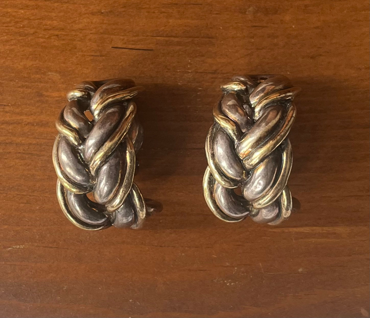Vintage Oversized Two-Tone Sculptural Chain Link Earrings