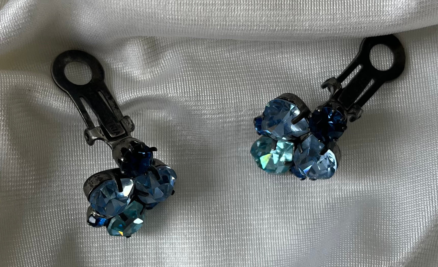 Mid-Century Blue Austrian Rhinestone Earrings