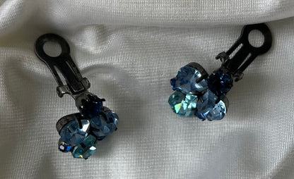 Mid-Century Blue Austrian Rhinestone Earrings
