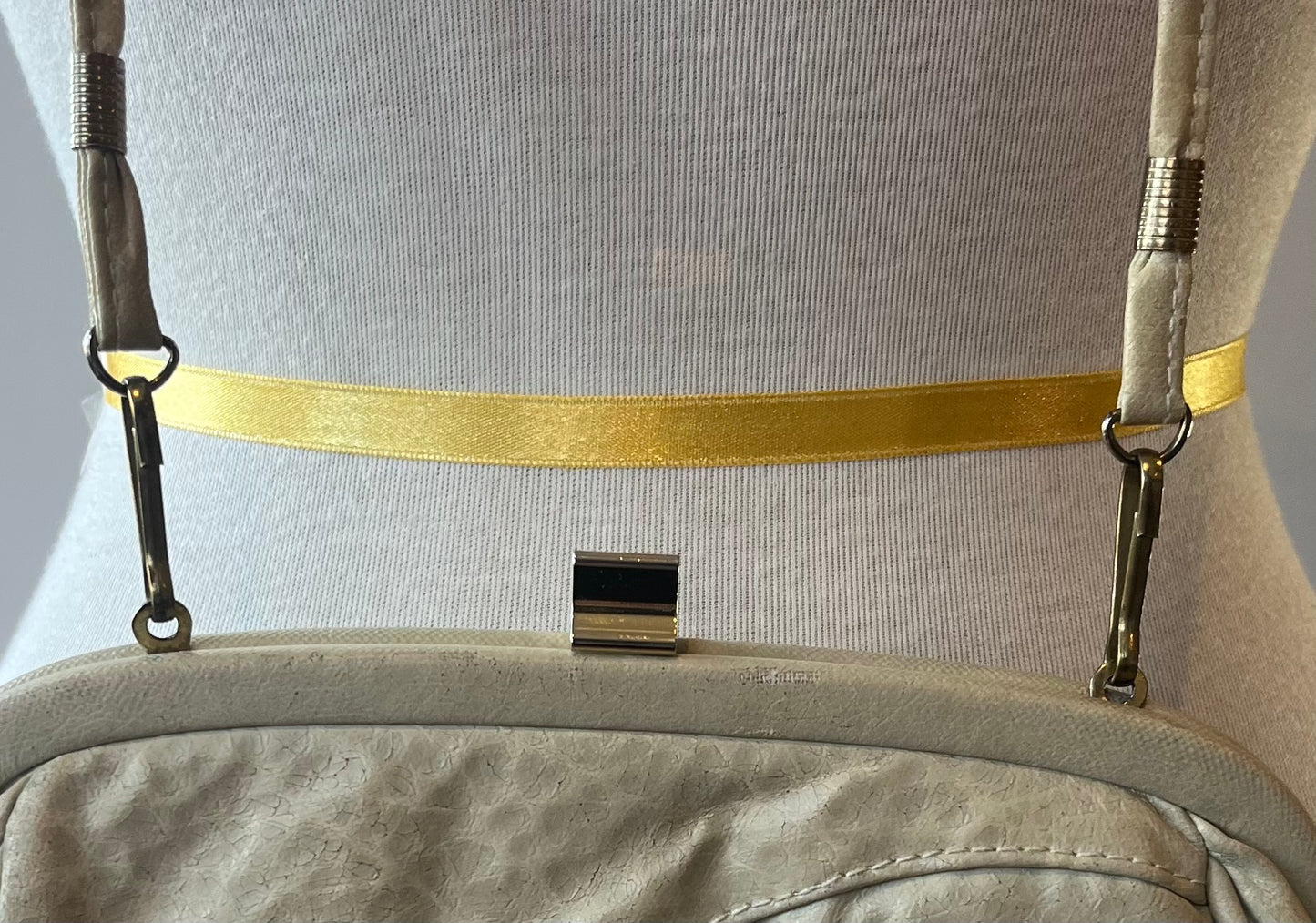 Vintage Bonni Jane Cream Leather Crossbody Bag with Ruched Detail