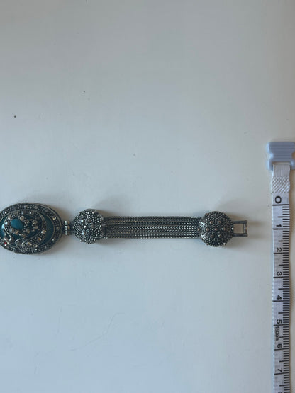 Vintage Silver Tone Victorian Revival Statement Bracelet