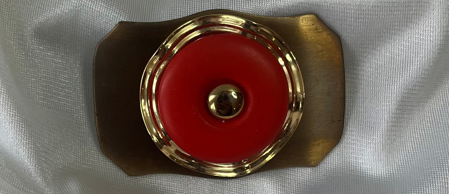 Vintage Red Cabochon Brooch | Gold Tone Modernist Pin