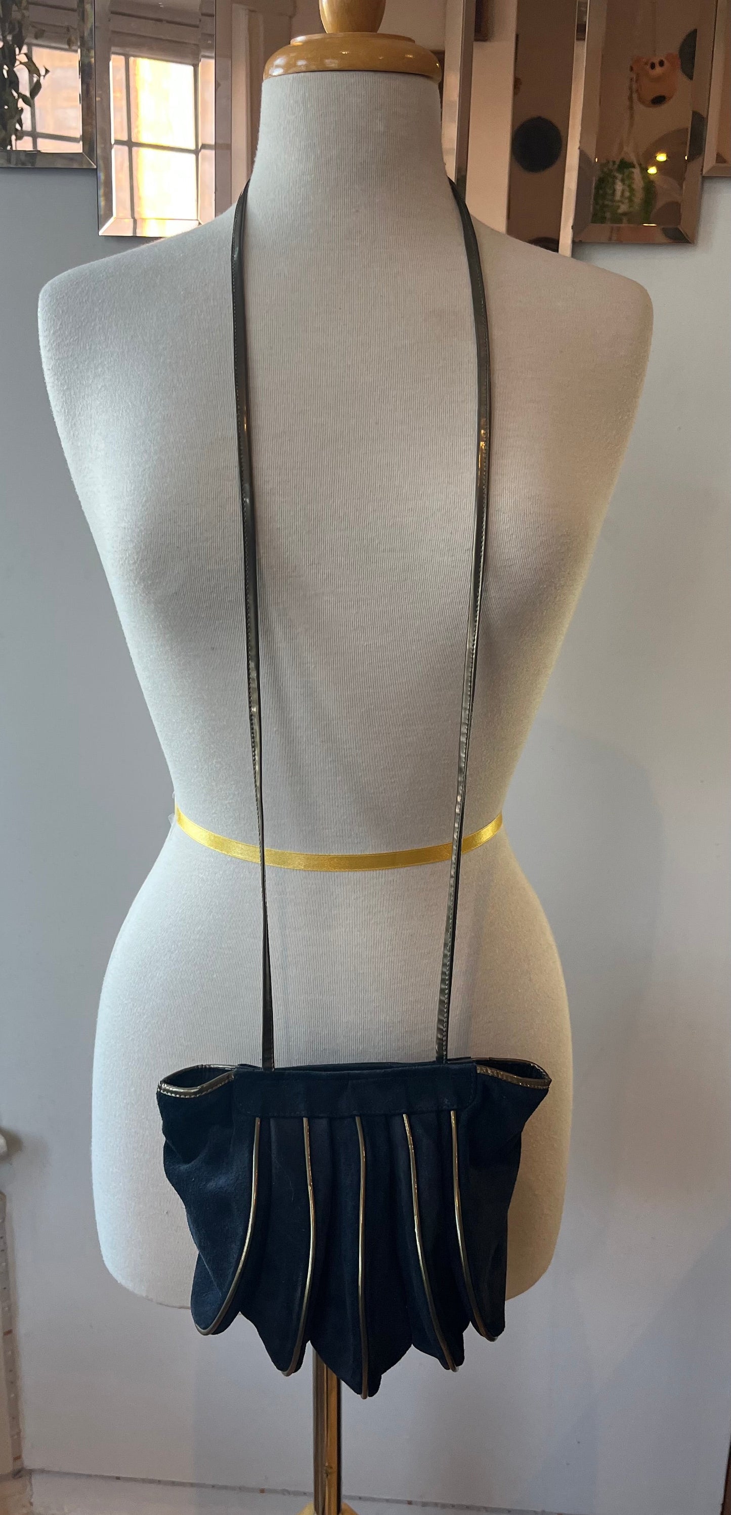 Vintage Tanguis Navy Suede Sculptural Crossbody Bag