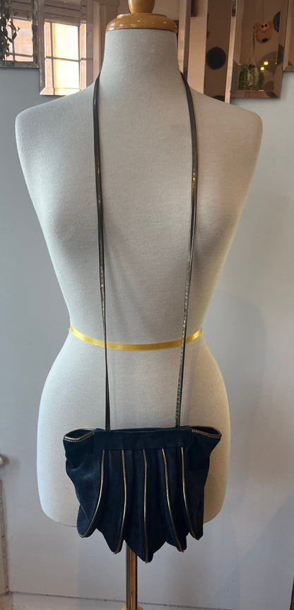 Vintage Tanguis Navy Suede Sculptural Crossbody Bag