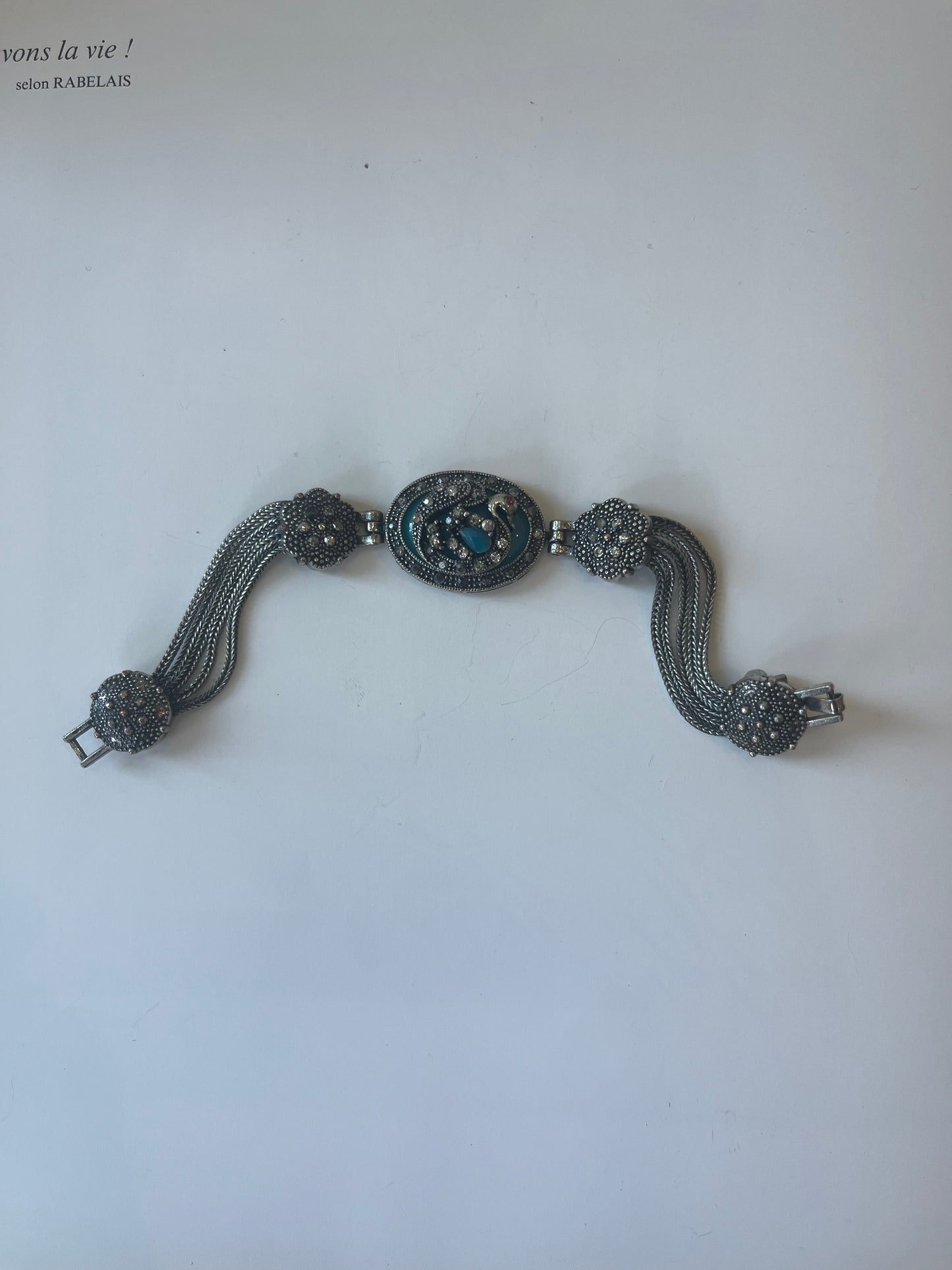 Vintage Silver Tone Victorian Revival Statement Bracelet