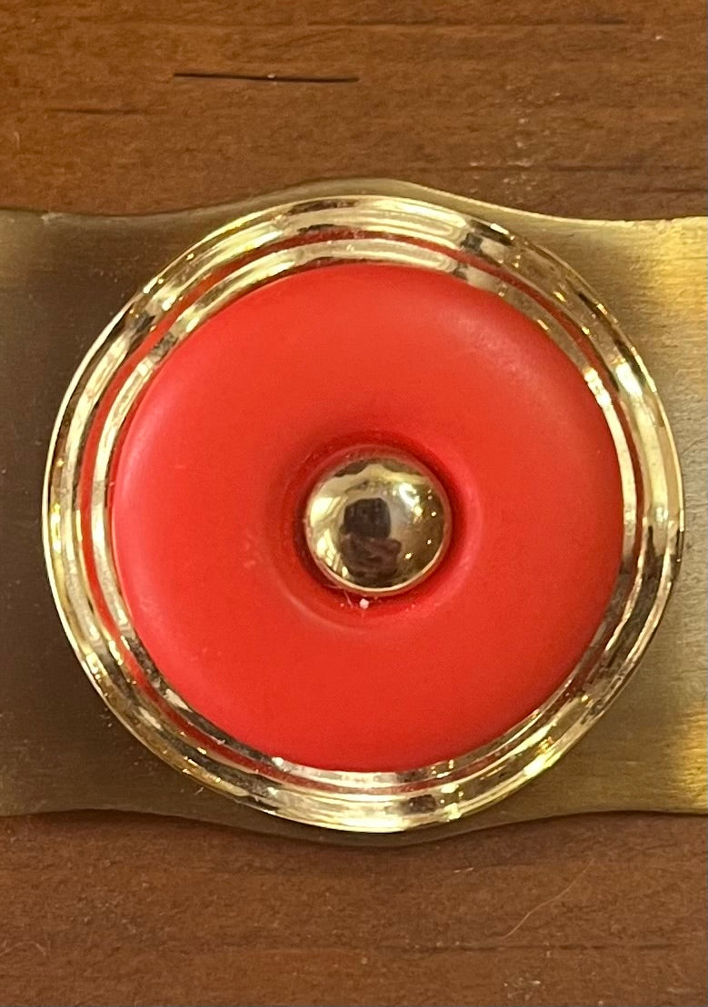 Vintage Red Cabochon Brooch | Gold Tone Modernist Pin
