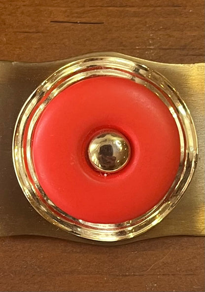 Vintage Red Cabochon Brooch | Gold Tone Modernist Pin