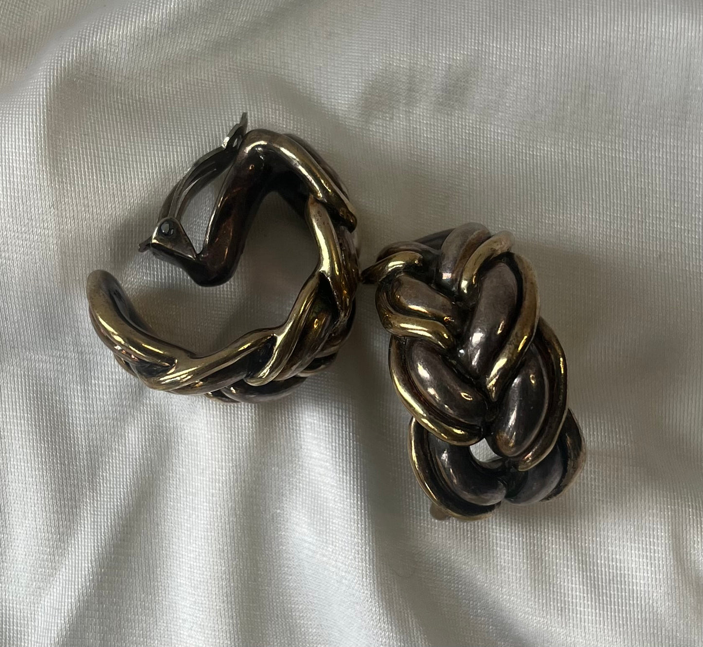 Vintage Oversized Two-Tone Sculptural Chain Link Earrings