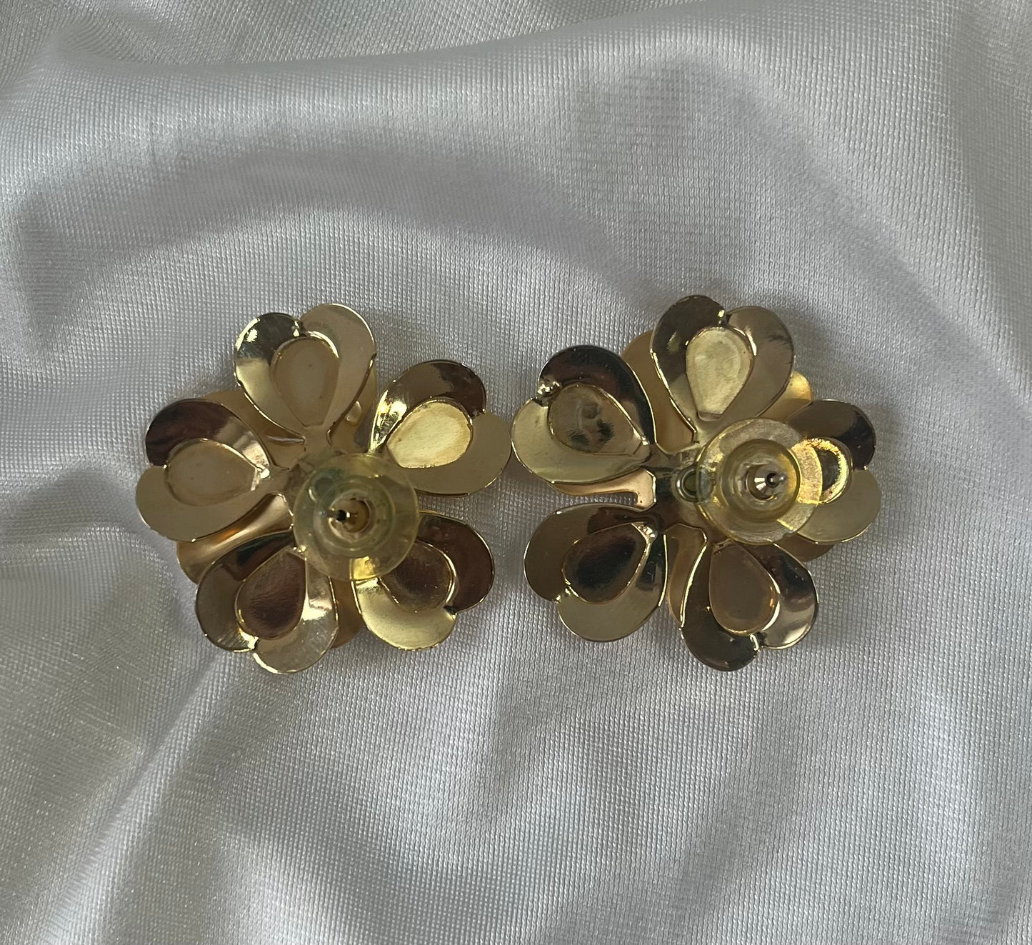 Vintage Sculptural Gold-Tone Flower Earrings