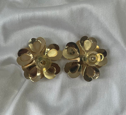 Vintage Sculptural Gold-Tone Flower Earrings