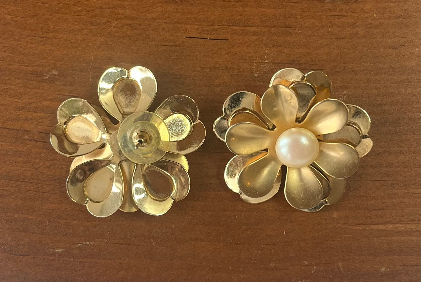 Vintage Sculptural Gold-Tone Flower Earrings