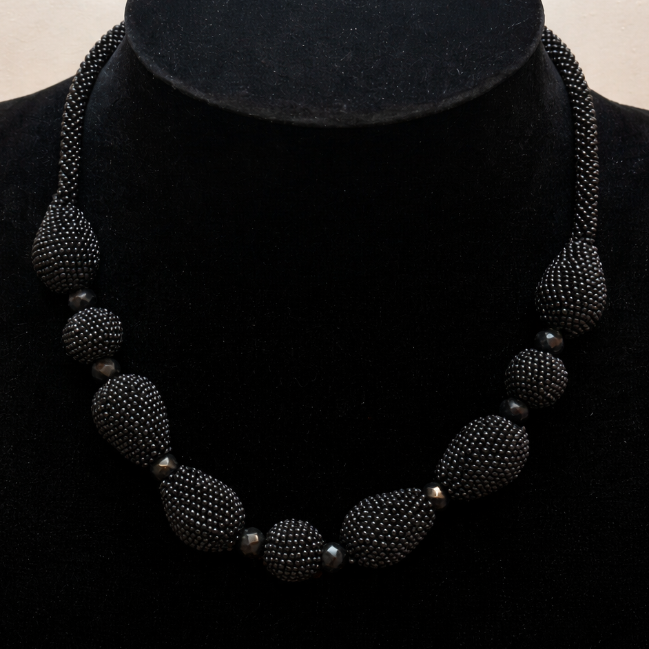 Vintage Black Beaded Statement Necklace