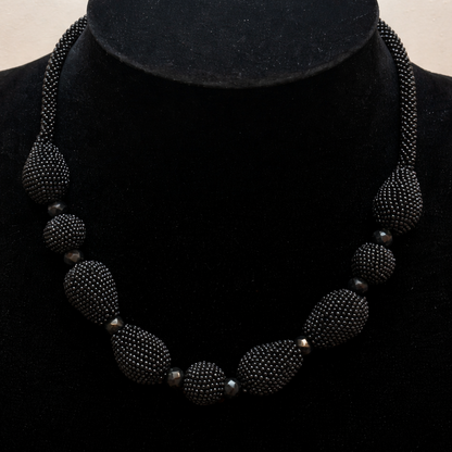 Vintage Black Beaded Statement Necklace