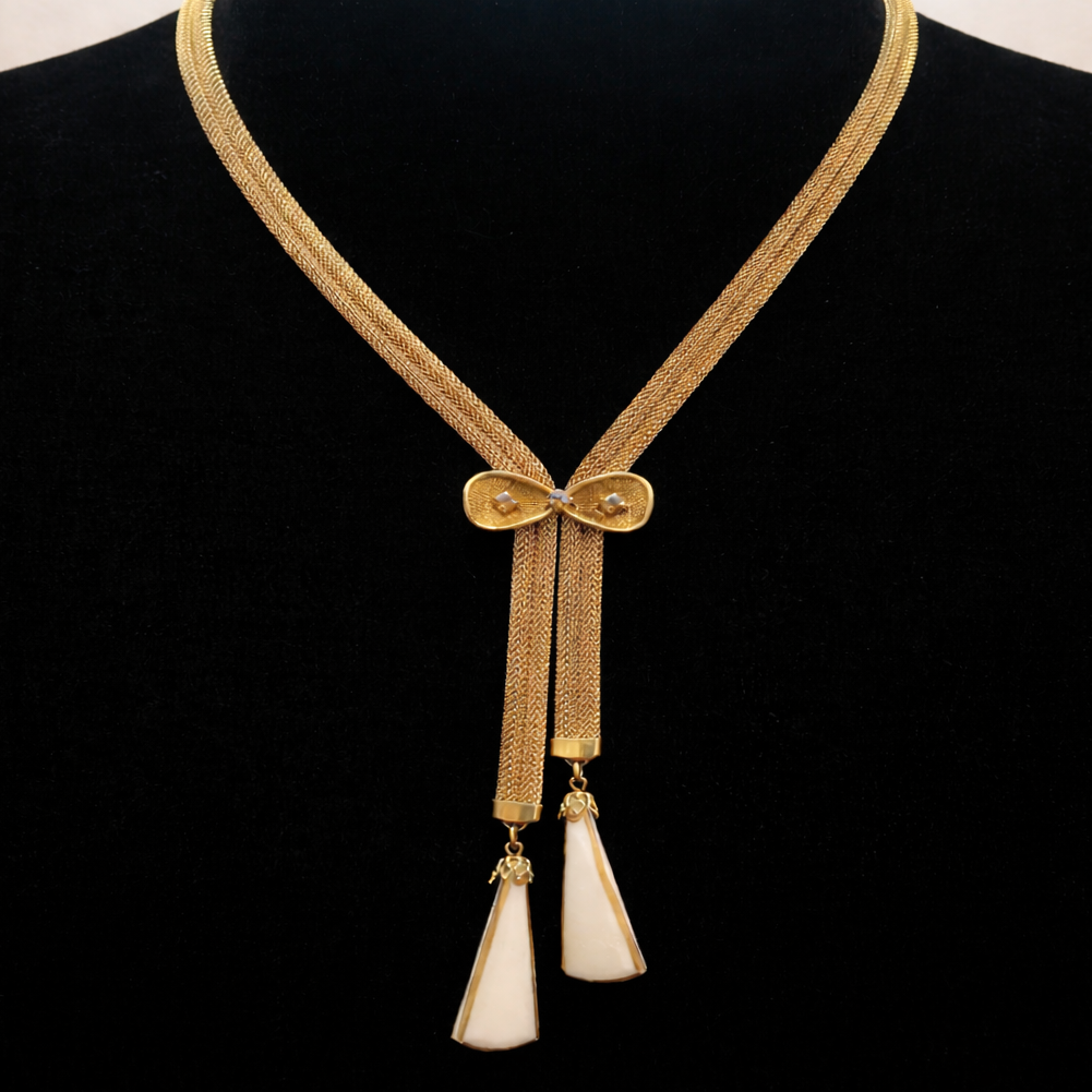 Vintage Gold-Tone Mesh Lariat Necklace