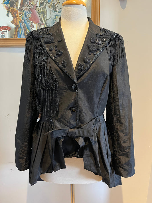 Vintage Simon Chang Embellished Black Peplum Jacket Size 10