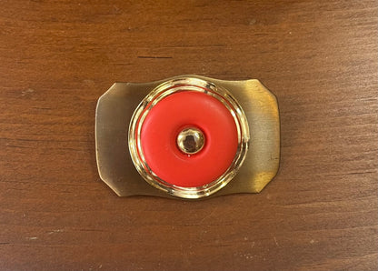 Vintage Red Cabochon Brooch | Gold Tone Modernist Pin